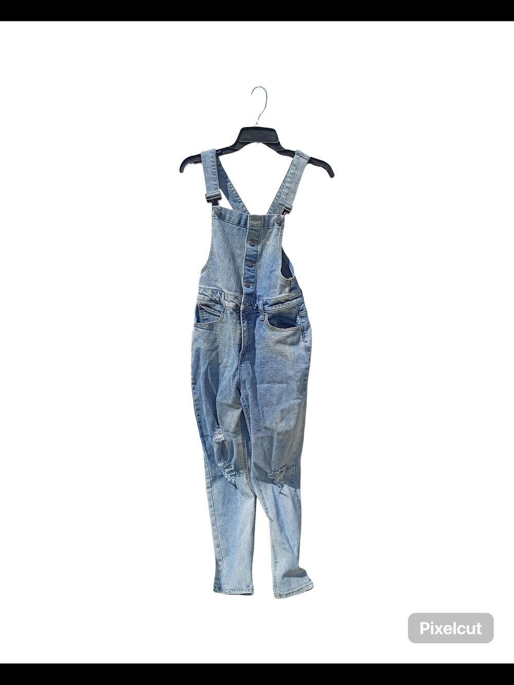 Light Blue Distressed Denim Overalls Size Small Women's 3-4 - Picture 13 of 15